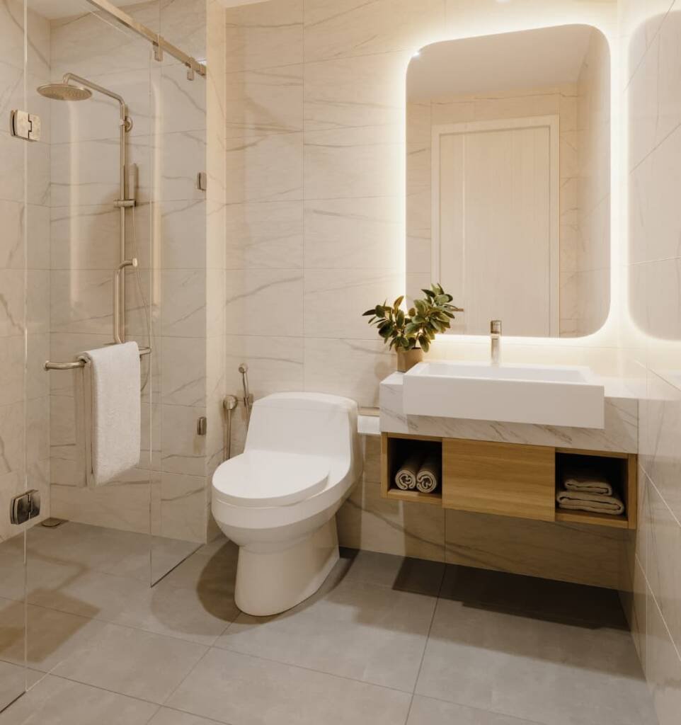 Diseño de baño pequeño iluminado